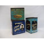 Three large shop counter dispensing tins all with good advertising for Sovereign Creamy Whirls,