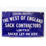 A 'West of England Sack Contractors Limited' rectangular enamel sign with good gloss, 60 x 36".