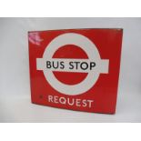 A Bus Stop 'Request' enamel flag sign, 18 x 15 1/2".