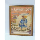 An oak framed and glazed pictorial poster advertising S.Corbett & Son 'The World's Best Grinding