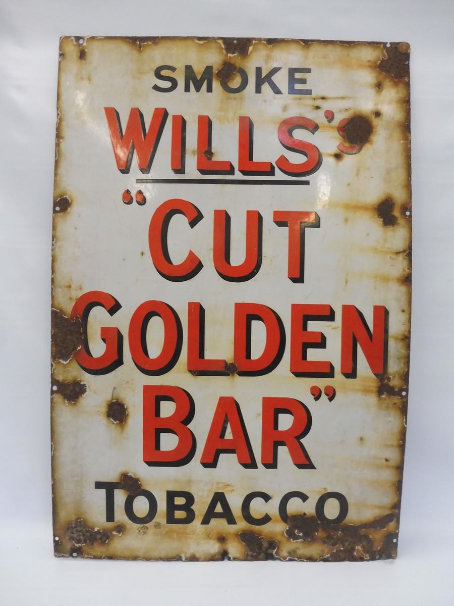 A Wills's 'Cut Golden Bar' Tobacco rectangular enamel sign, 24x 36".