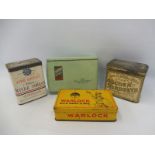 Three early cigarette tins including wartime versions with paper labels plus a Wild Woodbine