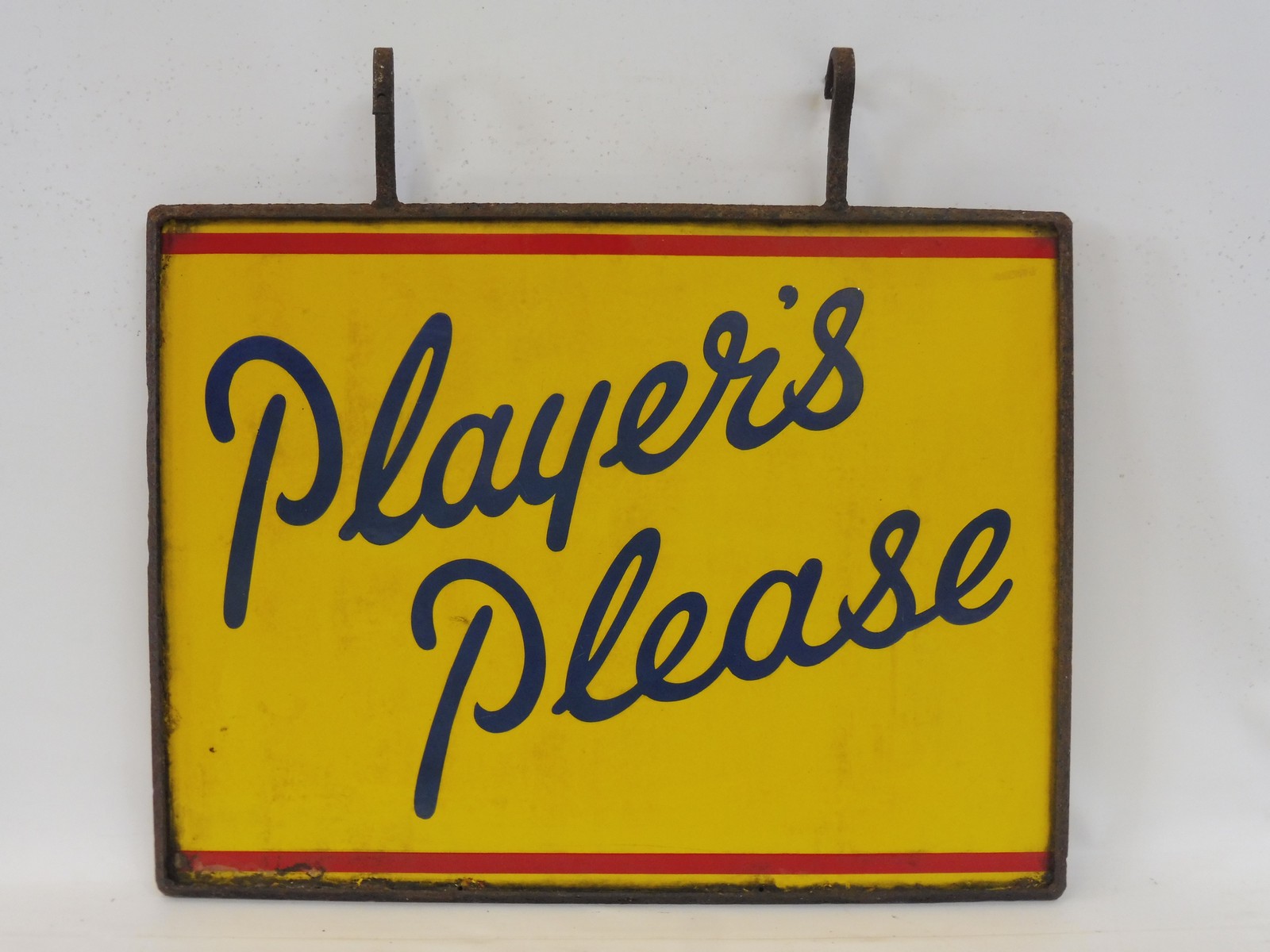 A Players Please double sided enamel sign within metal hanging frame, good gloss, 24 1/4 x 18 1/4". - Image 2 of 2