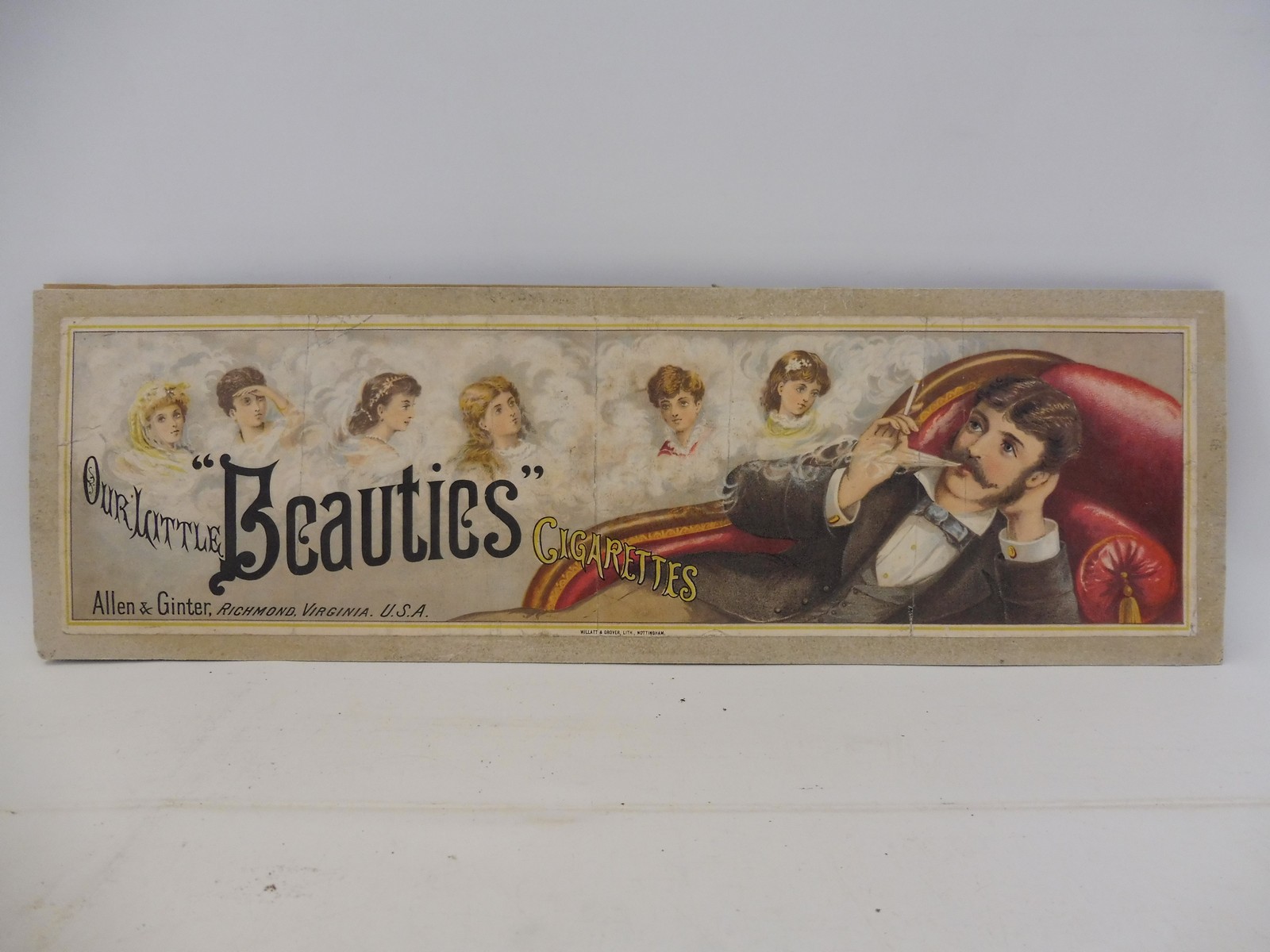 A small pictorial advertisement for 'Our Little Beauties' Cigarettes by Allen & Ginter, Richmond