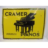 A rare Cramer Pianos pictorial enamel sign by Patent Enamel, with large image of a grand piano to