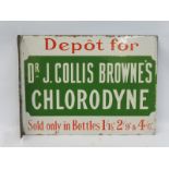 A double sided enamel sign advertising to one side 'Dr J. Collis Browne's Chlorodyne' and to the