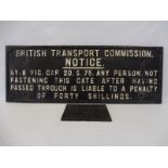 A British Transport Commission cast iron sign, 29 1/2 x 10 1/2" plus a small cast iron sign Tare