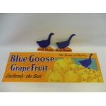 A Blue Goose Grapefruit pictorial window poster, 24 x 7 3/4" and two small die-cut Blue Goose