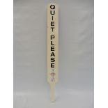 A Solheim Cup golf course 'Quiet Please' hand-held wooden sign, 3 x 28".