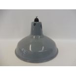 A Crysteel Product white and grey enamel industrial style light shade, 14" diameter.