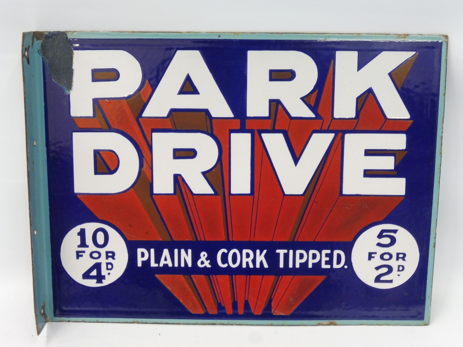 A double sided enamel sign with hanging flange, in excellent condition, to the one side