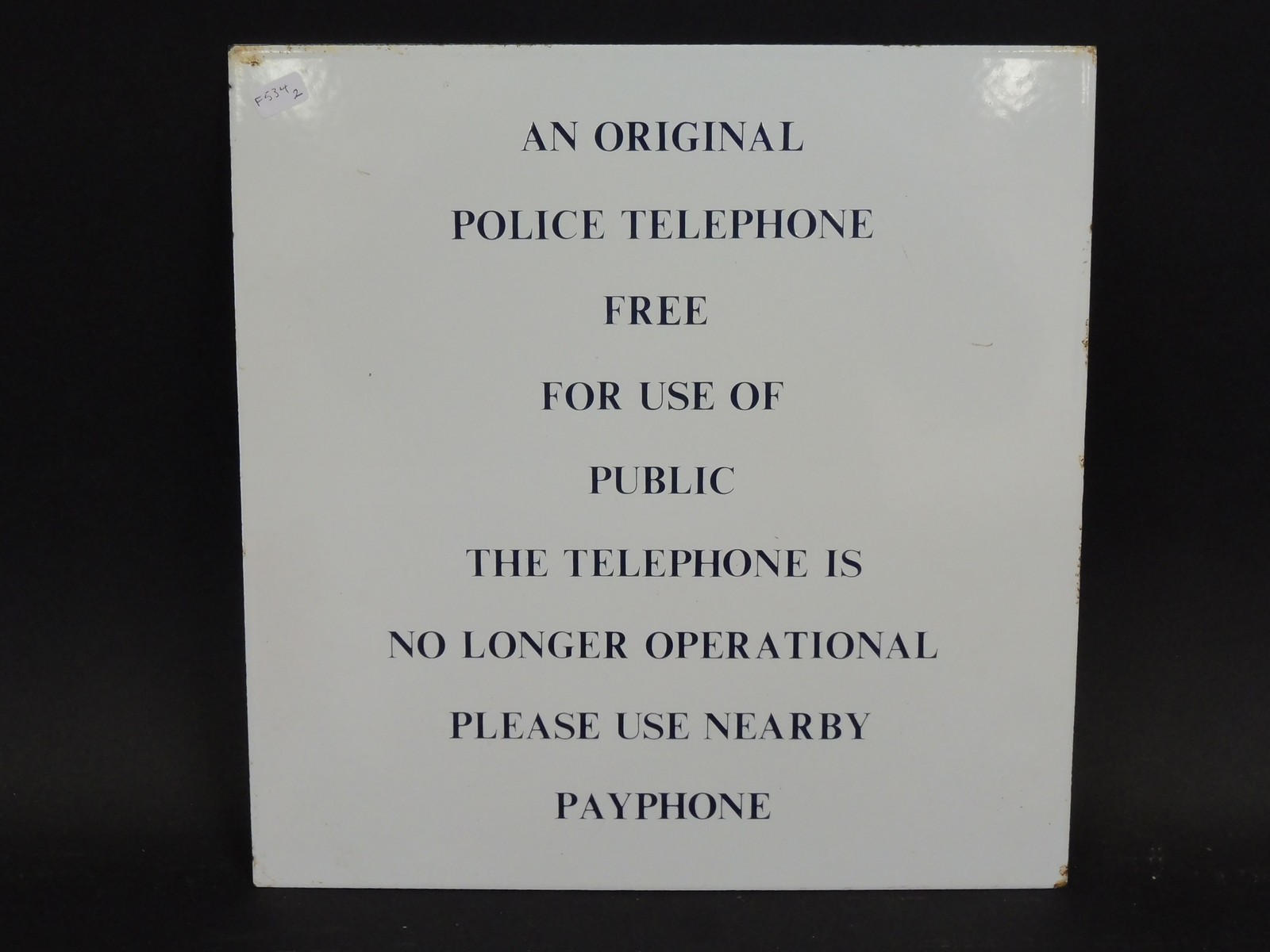 An unusual Police Telephone enamel sign, 11 x 11".