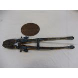 A pair of unusual bolt croppers, stamped Porter, Boston, USA plus a small oval cast iron name plaque