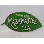 A rare Mazawattee Tea double sided leaf-shaped agency sign, in good condition, 21 x 10".