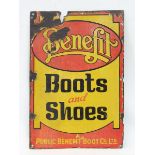 A Benefit Boots and Shoes rectangular enamel sign, 13 x 19".