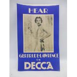 A Decca pictorial poster - Gertrude Lawrence, 10 3/4 x 17 1/4".