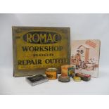 A quantity of assorted tins including a large Romac Workshop Hood Repair Outfit, Peek Frean's etc.