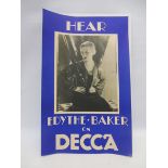 A Decca pictorial poster - Edythe Baker, 10 3/4 x 17 1/4".