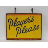 A Players Please double sided enamel sign within metal hanging frame, good gloss, 24 1/4 x 18 1/4".