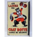 A French pictorial double sided enamel sign with hanging flange and image on both sides of 'puss