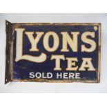 A Lyons' Tea Sold Here double sided rectangular enamel sign with hanging flange, 18 x 12".