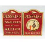 A pair of Benskins brewery enamel signs, each 11 1/4 x 15 1/2".