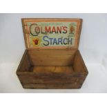 A Colman's Starch wooden dispensing box of unusually large size, with paper label to the inside of