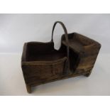 A 19th Century folk art figured elm and wrought iron farrier's travelling toolbox, 14 1/4" w x 12" h