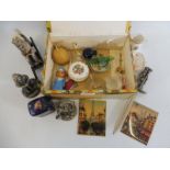A small box of mostly miniature collectables including a Royal Crown Derby cup etc.