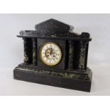 A late Victorian slate and marble mantle clock, 19 3/4" w x 16" h x 6 1/2" d.