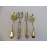 A Victorian silver serving fork, Birmingham 1878 plus a Victorian silver dinner fork London 1843 (?)