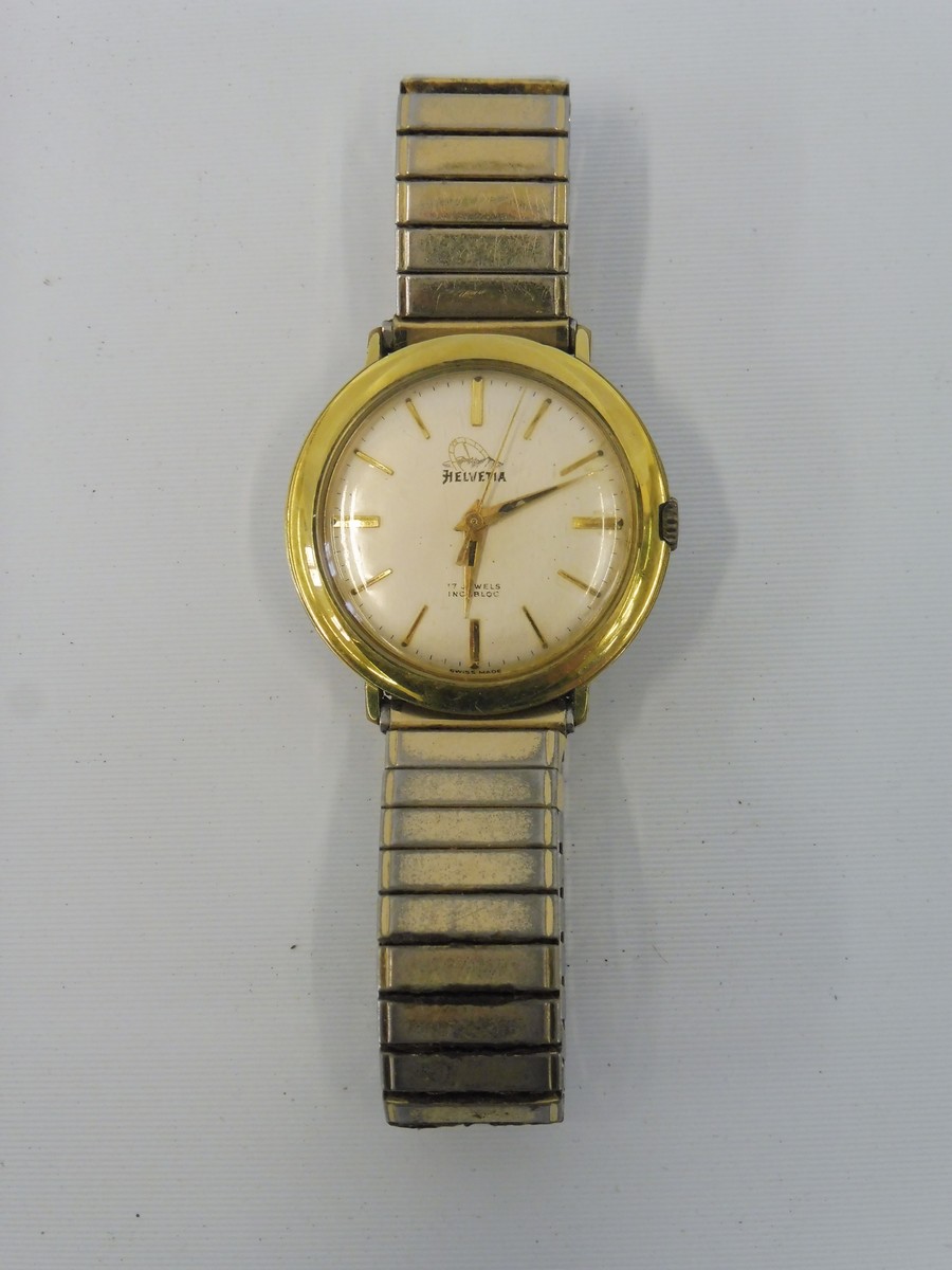 A Helvetia gold plated hand wind gent's wristwatch.