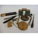 A small selection of collectables including a tortoiseshell handled button hook, a Stratton