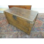 An early 17th Century Welsh oak and elm meal chest of clamped construction, 34 1/2" w x 20" h x