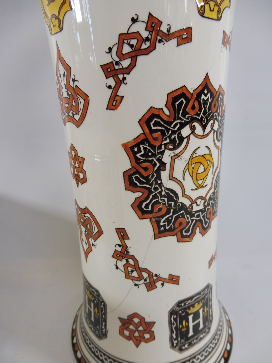 A pair of tall late 19th Century vases, marked 'GIEN', of unusual colourway, 11 1/2" h. - Image 5 of 7