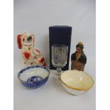 A Victorian Staffordshire pottery liver and white spaniel, a reproduction Denby pottery decanter,