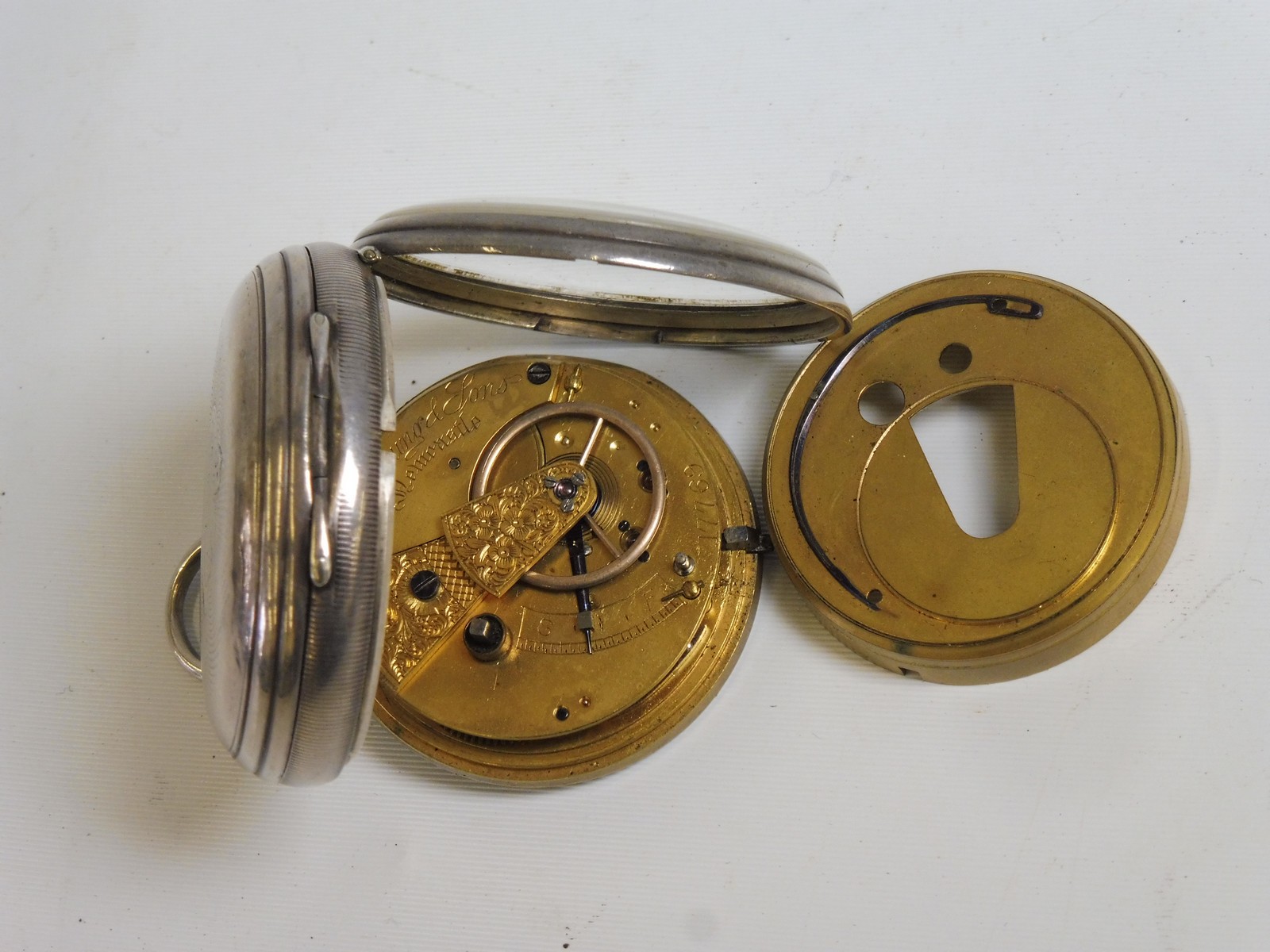 A good silver cased pocket watch with fusee movement, by M Young & Sons Newcastle, with yellow metal - Image 2 of 2