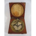 A mahogany cased pocket compass and sextant, the inside of ther lid bearing a paper label for '