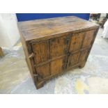 An 18th Century patinated pine food hutch with iron fittings, 36" w x 30 1/2" h x 20 1/2" d.