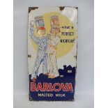 A Barlova Malted Milk pictorial enamel sign, depicting two children ready for bed, 12 x 24".