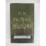 A bronze HM Probate Registry letter box for mounting in a wall, 15 1/2 x 26".