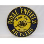 A reproduction Royal Enfield Bicycles circular enamel sign, 24" diameter.