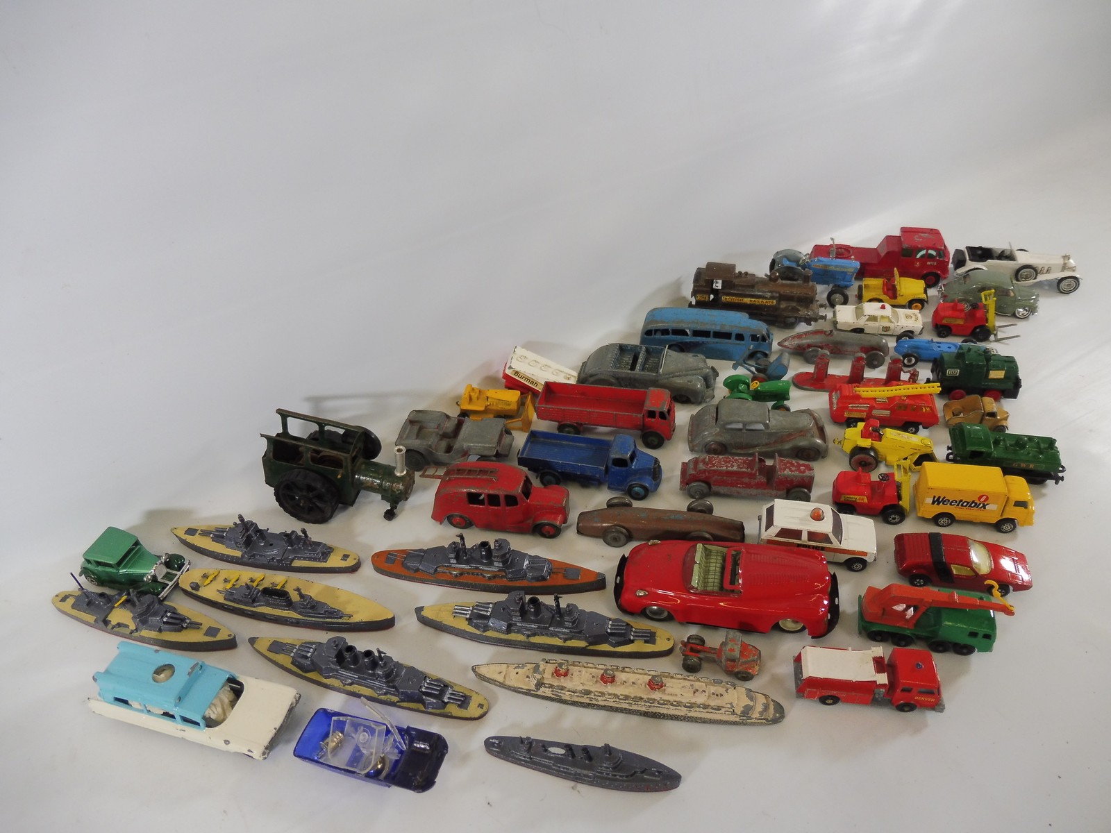 A box of assorted playworn die-cast models to include early Dinky, also an amount of repainted - Image 2 of 3