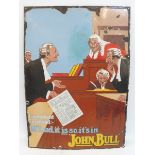 A John Bull newspapers pictorial enamel sign, with one spot retouched to the light blue, 20 x 28".