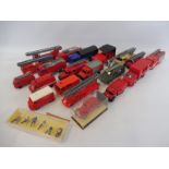 A tray of N gauge fire rescue vehicles and figures.