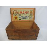 A Colman's Starch wooden dispensing box of unusually large size, with paper label to the inside of