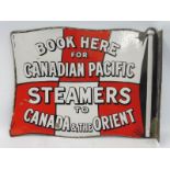 A rare Canadian Pacific Steamers to Canada and the Orient double sided enamel sign with hanging