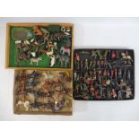 Two trays of assorted lead riders and military, various makers including Britains, various