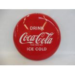 A Coca Cola circular enamel sign in excellent condition, age unknown, 16" diameter.