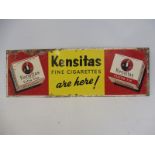 A Kensitas Fine Cigarettes 'are here!' rectangular tea advertising sign, 20 x 6 3/4".